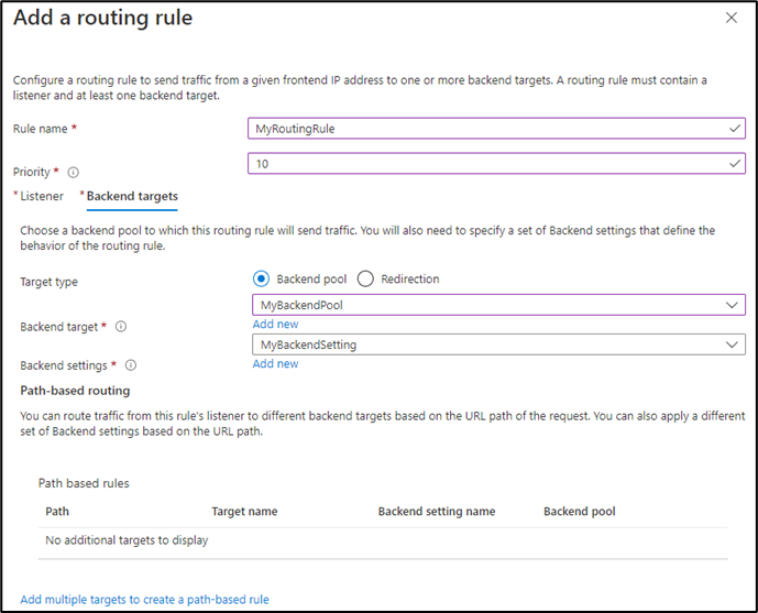 Backend target des règles de routage