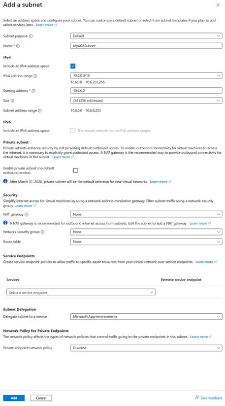 Configuration du sous-réseau ACAE