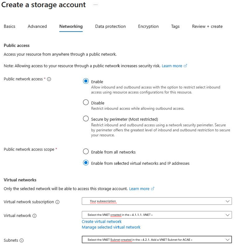 Onglet Networking du compte de stockage