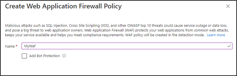 Configuration de la WAF policy