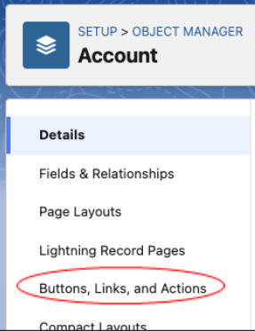 Buttons, Links, and Actions menu