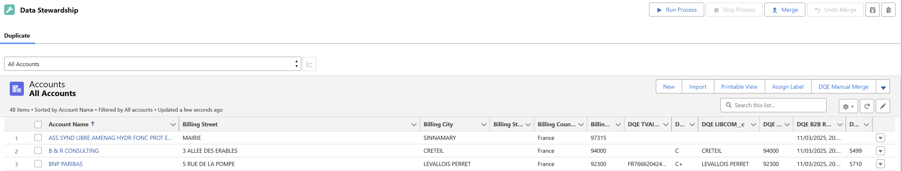 Manual Merge button in Account list view