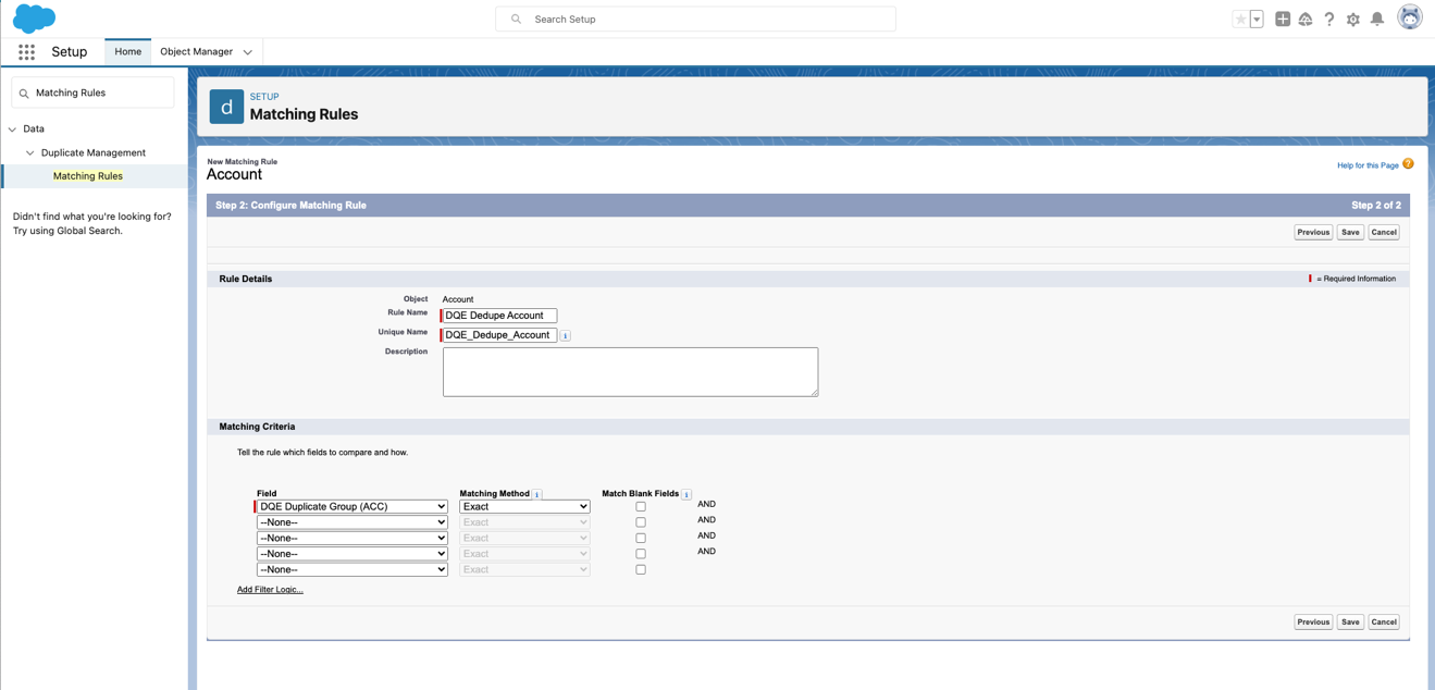 Create a Salesforce matching rule
