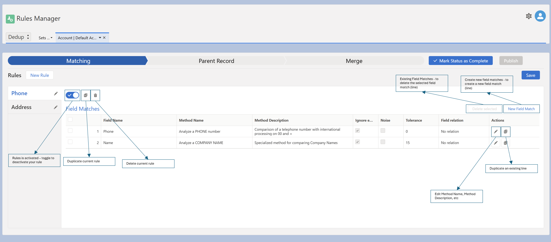 Add a matching rule to an existing rule set