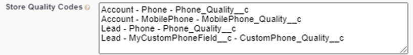 Quality code field mapping example
