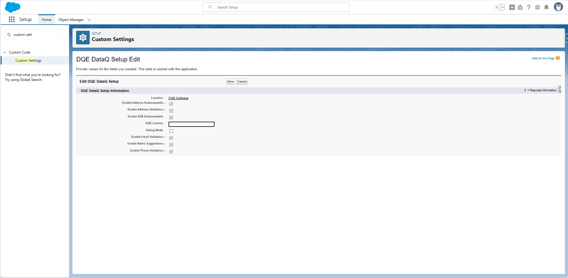 DataQ Setup custom setting