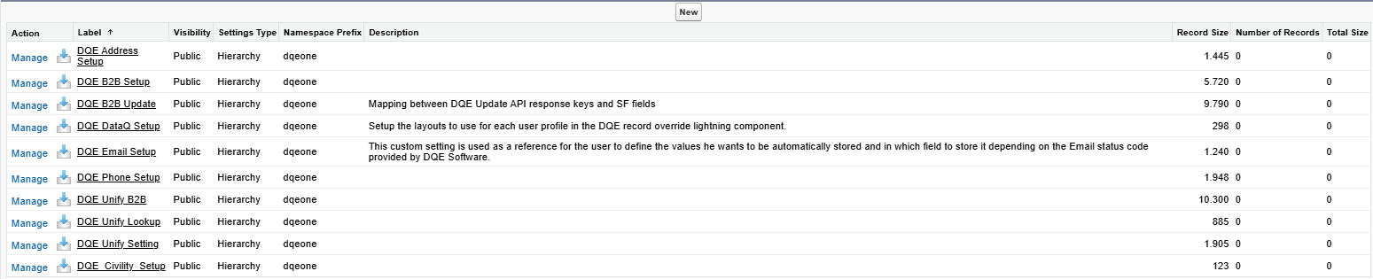 DQE Unify Lookup custom setting