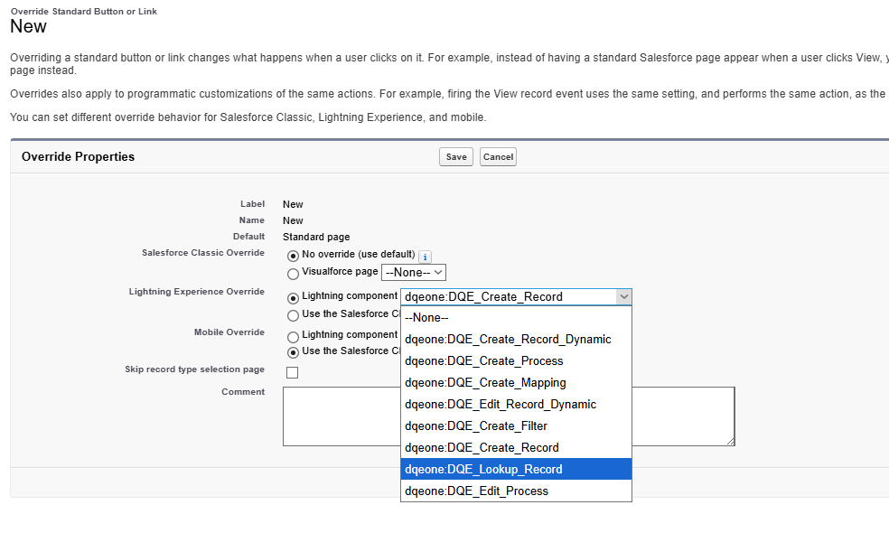 DQE One Record Lookup button