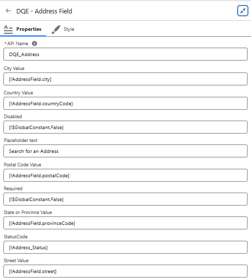 DQE Address field configuration