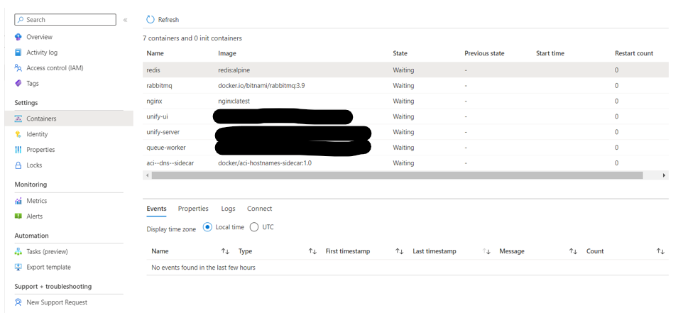 Azure containers running