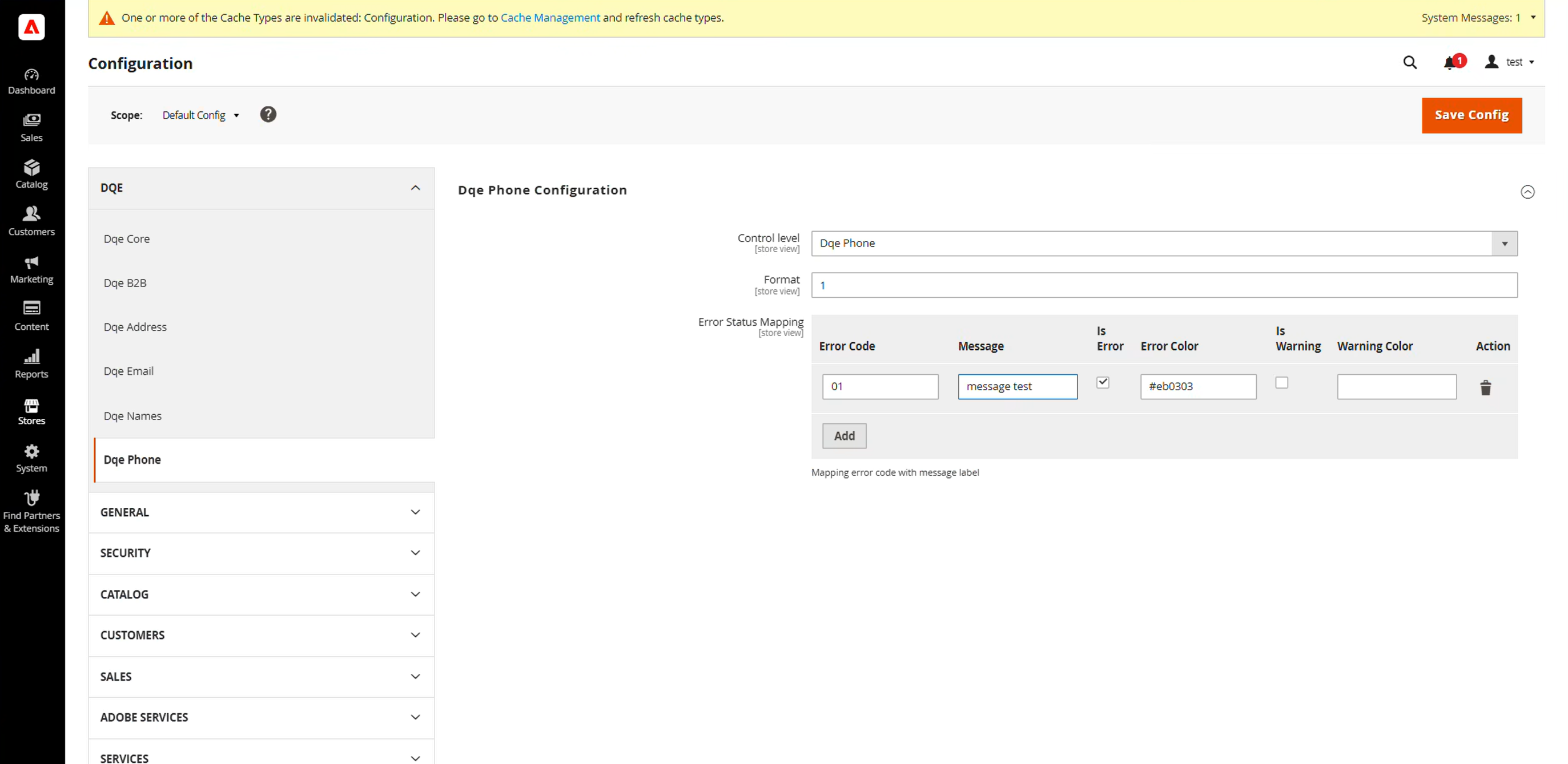 Configuration de la sévérité des messages de validation pour DQE Phone dans Adobe Commerce