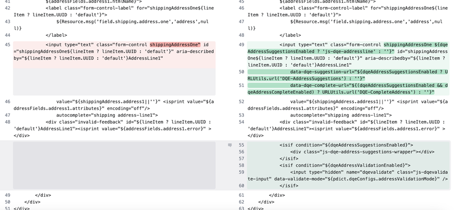 Attributs du gabarit shippingAddress SFCC SFRA pour la validation d'adresse DQE