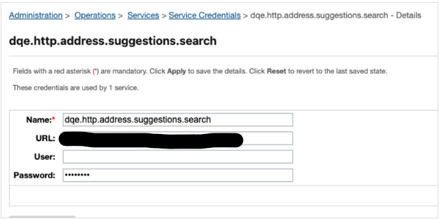 Configuration de l'URL des identifiants de service DQE dans Business Manager SFCC