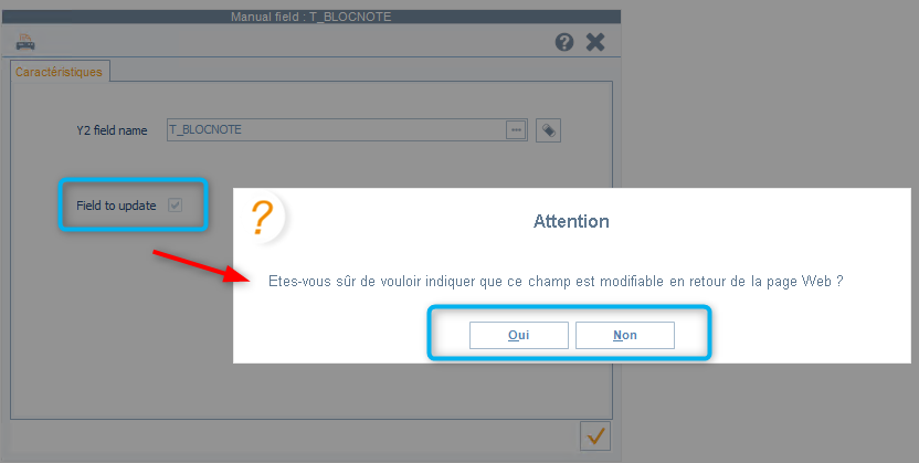 Configuration de mise à jour des champs de Retail Y2 pour les champs YTC et TIERS