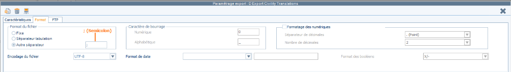Paramètres de format de fichier Cegid Y2 pour le modèle d'export
