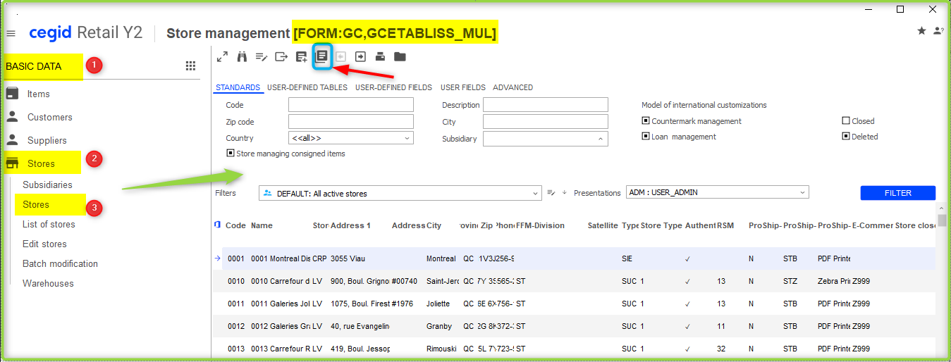 Fiche établissement multicritères Retail Y2 utilisée pour la duplication d'établissement