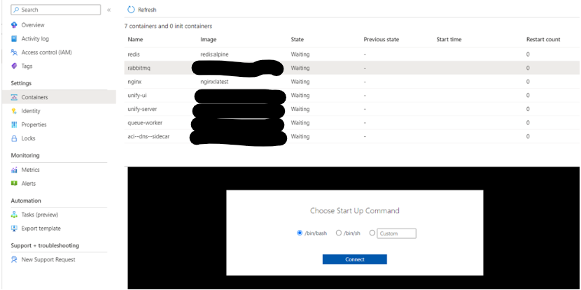 Log in to the Azure container
