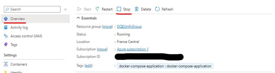 Stop and start the Azure Container Instance