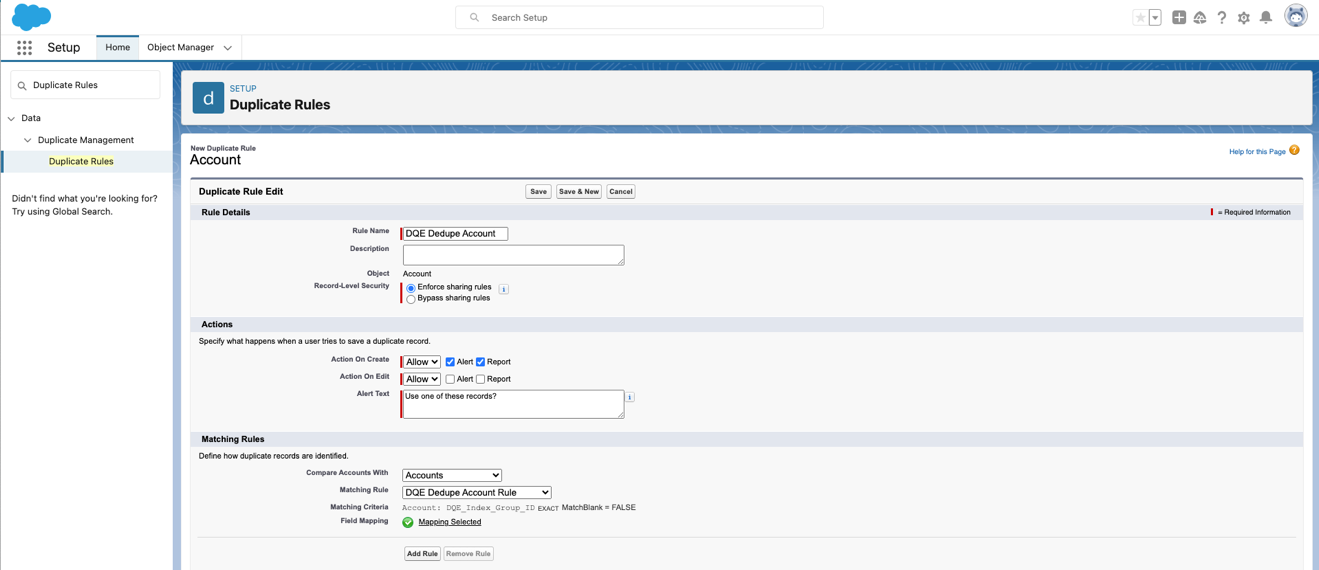 Create a Salesforce duplicate rule