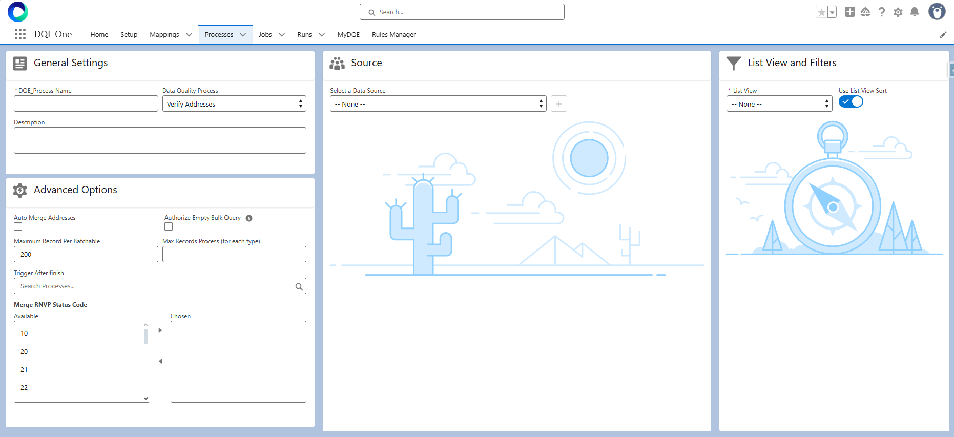 Process creation screen