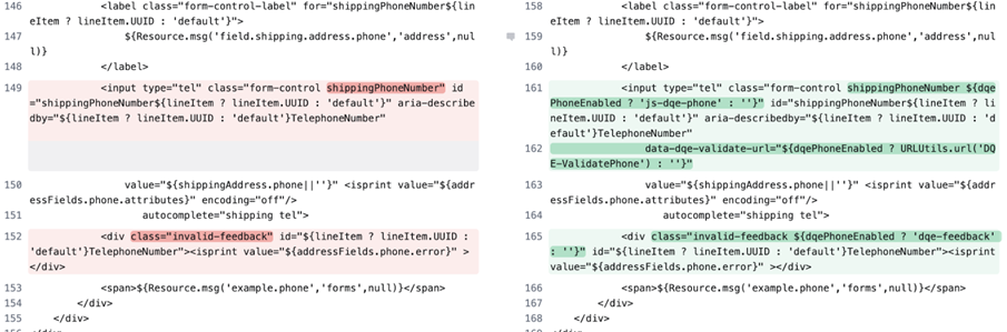 SFCC SFRA shippingAddress template changes for DQE phone validation