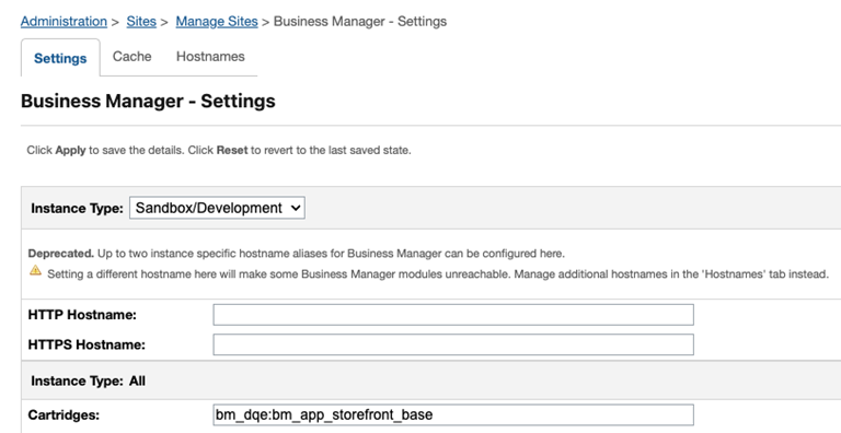 Salesforce Commerce Cloud Business Manager cartridge path configuration for bm_dqe