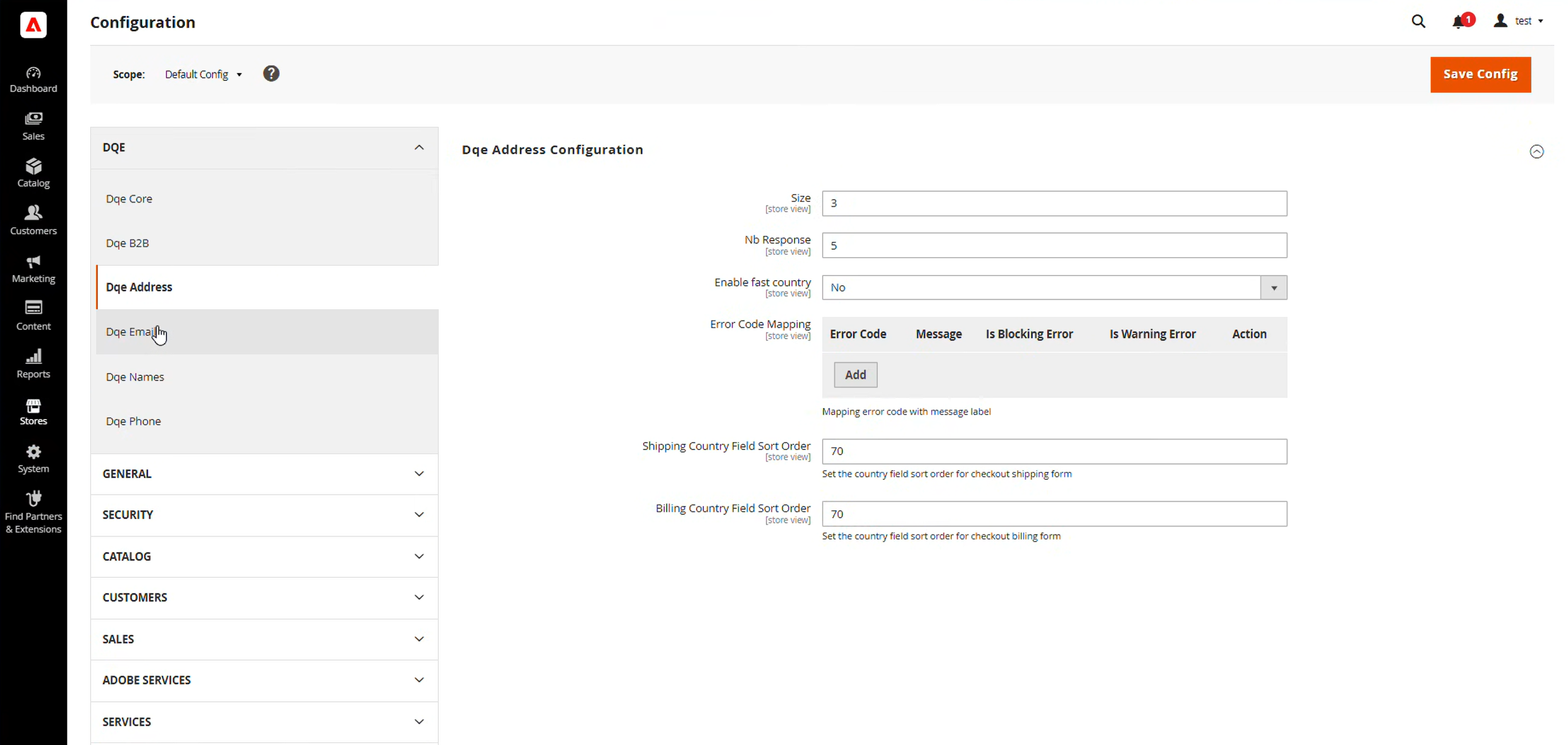 Adobe Commerce DQE Address RNVP error code mapping configuration