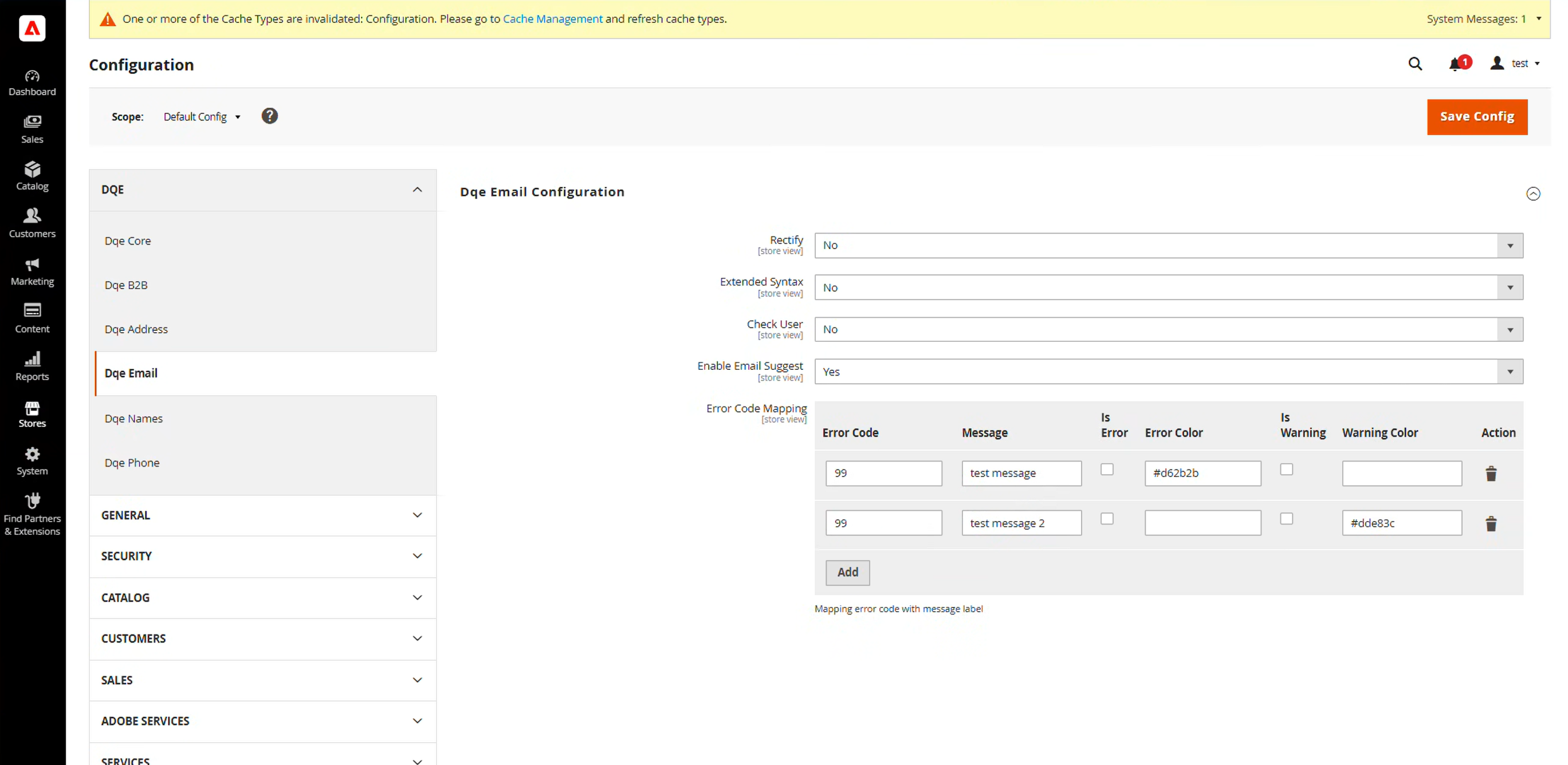 Adobe Commerce DQE Email EMAILLOOKUP error code mapping configuration