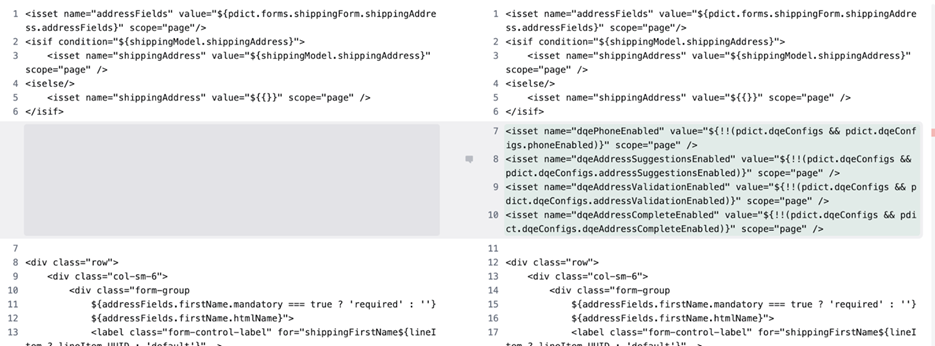 SFCC SFRA shippingAddress template changes for DQE address suggestions