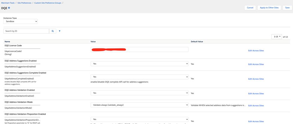 SFCC Business Manager custom preferences menu for DQE site configuration