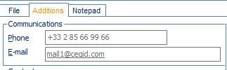 Cegid Y2 additional address information screen opened from the customer record